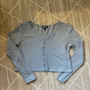 Garage Light Gray Ribbed Button-Up Blouse